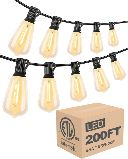 200FT Outdoor String Lights, LED Bistro String Lights with Shatterproof G40 Vintage Bulbs, 2200K Dimmable, Waterproof Hanging Lights for Porch, Deck, Garden, Backyard, Balcony - ETL Listed